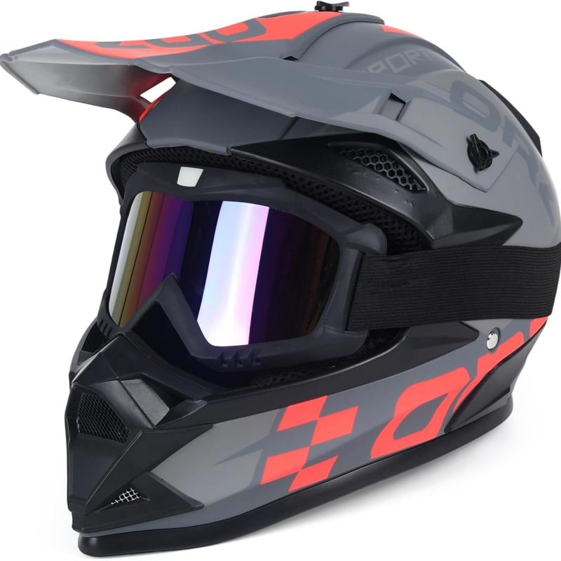 Adult Dirt Bike Helmet Motorcycle Racing Street Bike Off-Road Mountain Bike BMX MX ATV Helmet with Cycling Glasses and Visor for Unisex-Adult