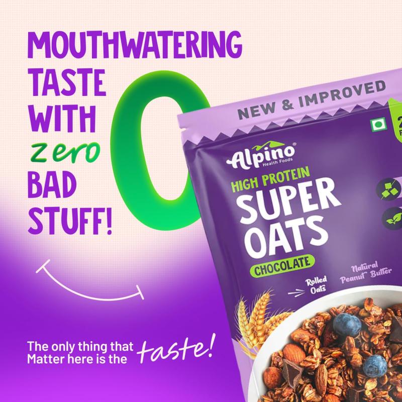 ALPINO High Protein Super Oats Chocolate 22% Protein Rolled Oats,No Added Sugar Pouch  (1 kg)