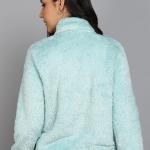 Alan Jones Clothing Women’s Fluffy Yarn Fleece Full-Zip Jacket | Soft Lightweight Warm Outerwear with Stand Collar & Piping at Hem & Cuffs