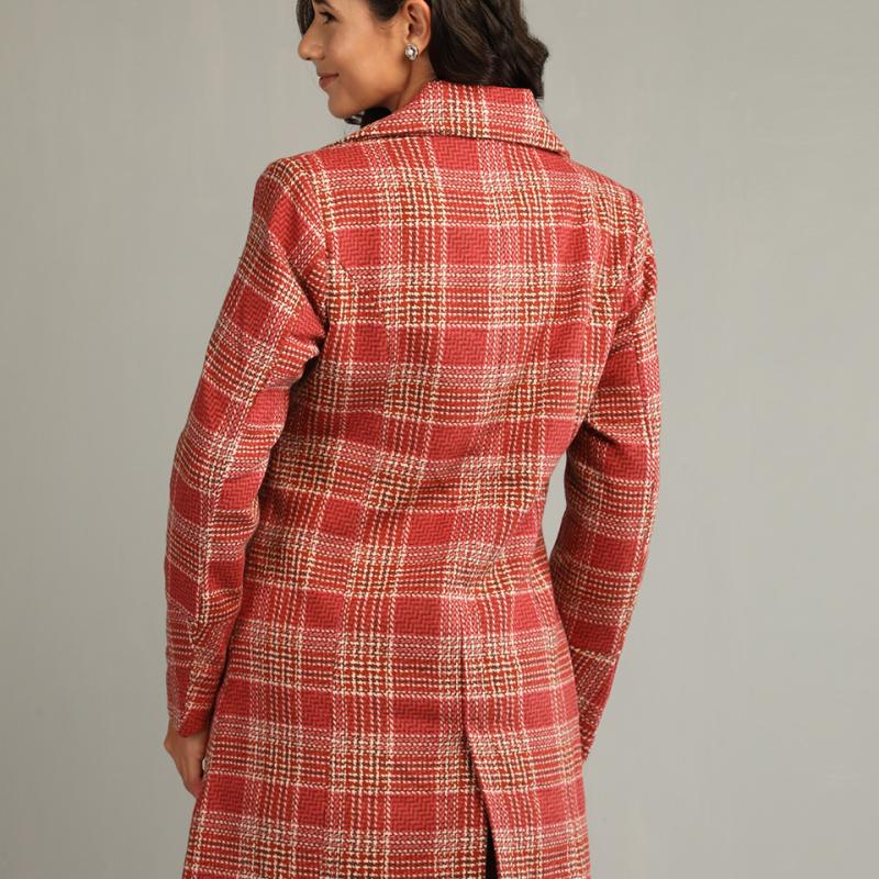 100 % Polyester Checkered Coat For Women